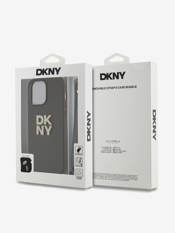 DKNY PU kožna stražnja maska ​​s logotipom na vrpcu za iPhone 14 Pro, smeđa DKNY
