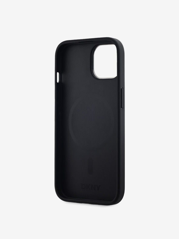 DKNY Stražnja maska ​​Magsafe s logotipom od PU kože za iPhone 15 crna DKNY