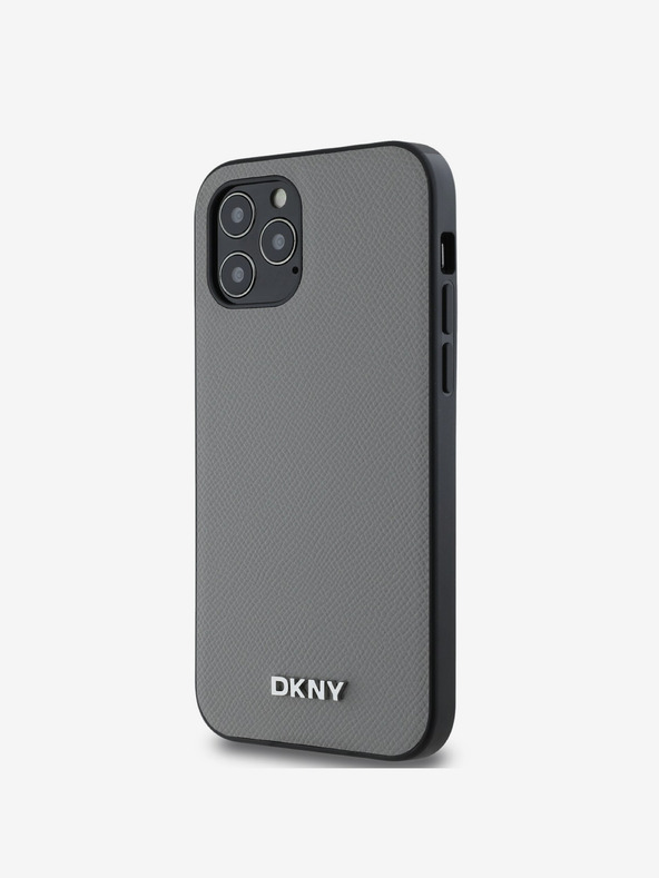 DKNY PU kožna srebrna metalna stražnja maska ​​Magsafe s logotipom za iPhone 12/12 Pro siva DKNY