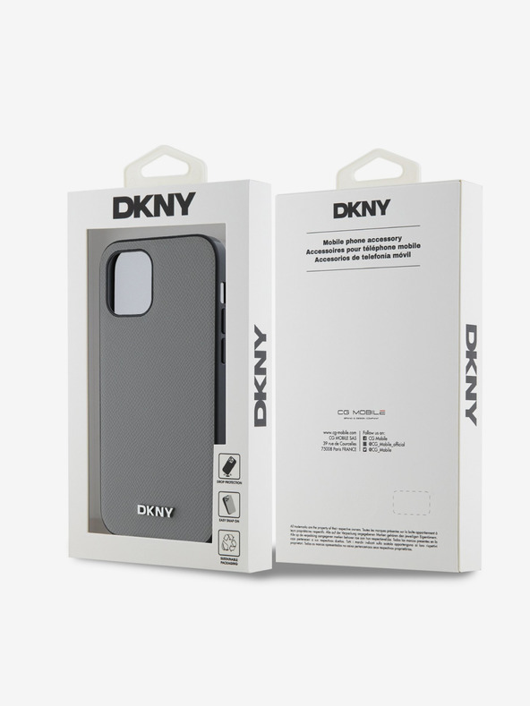 DKNY PU kožna srebrna metalna stražnja maska ​​Magsafe s logotipom za iPhone 12/12 Pro siva DKNY