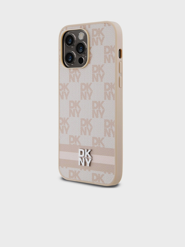 DKNY Stražnja maska ​​s kariranim uzorkom i prugama od PU kože za iPhone 15 Pro Max, ružičasta DKNY