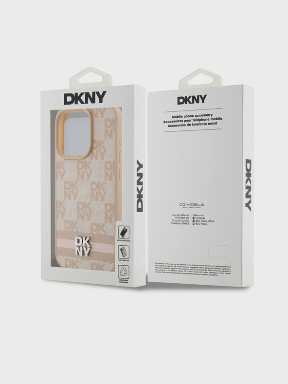 DKNY Stražnja maska ​​s kariranim uzorkom i prugama od PU kože za iPhone 15 Pro Max, ružičasta DKNY