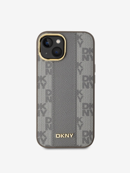 DKNY PU kožna stražnja maska ​​s kariranim uzorkom Magsafe za iPhone 15 bež DKNY
