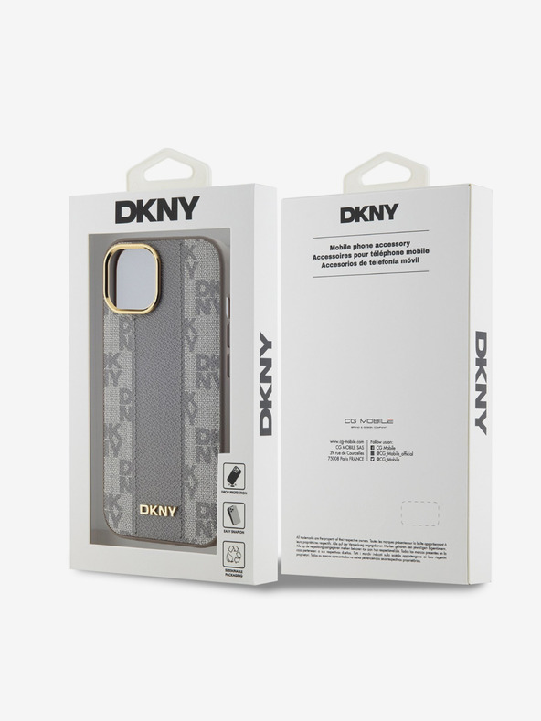 DKNY PU kožna stražnja maska ​​s kariranim uzorkom Magsafe za iPhone 15 bež DKNY