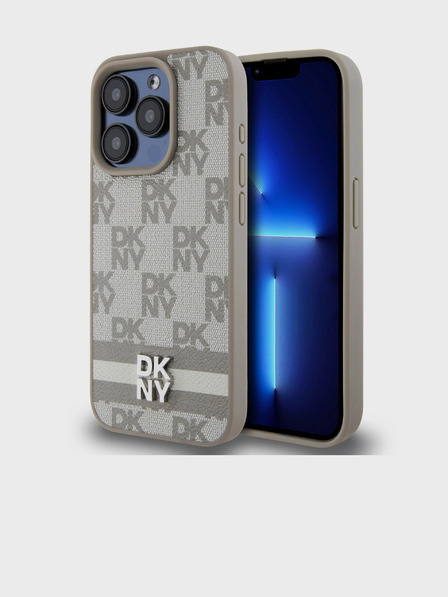 DKNY Stražnja maska ​​s kariranim uzorkom i prugama od PU kože za iPhone 14 Pro Max bež DKNY
