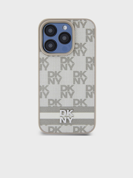 DKNY Stražnja maska ​​s kariranim uzorkom i prugama od PU kože za iPhone 14 Pro Max bež DKNY