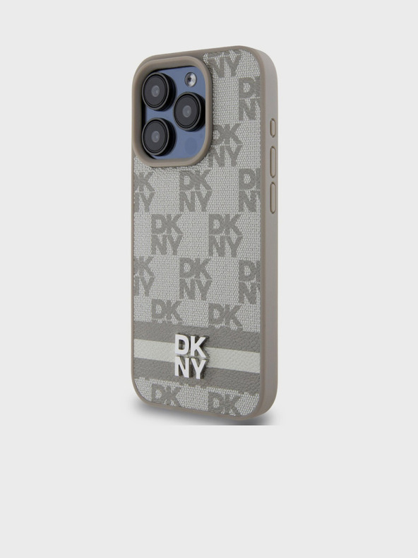 DKNY Stražnja maska ​​s kariranim uzorkom i prugama od PU kože za iPhone 14 Pro Max bež DKNY