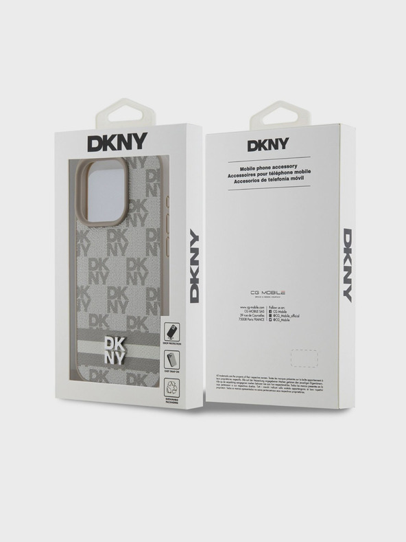 DKNY Stražnja maska ​​s kariranim uzorkom i prugama od PU kože za iPhone 14 Pro Max bež DKNY