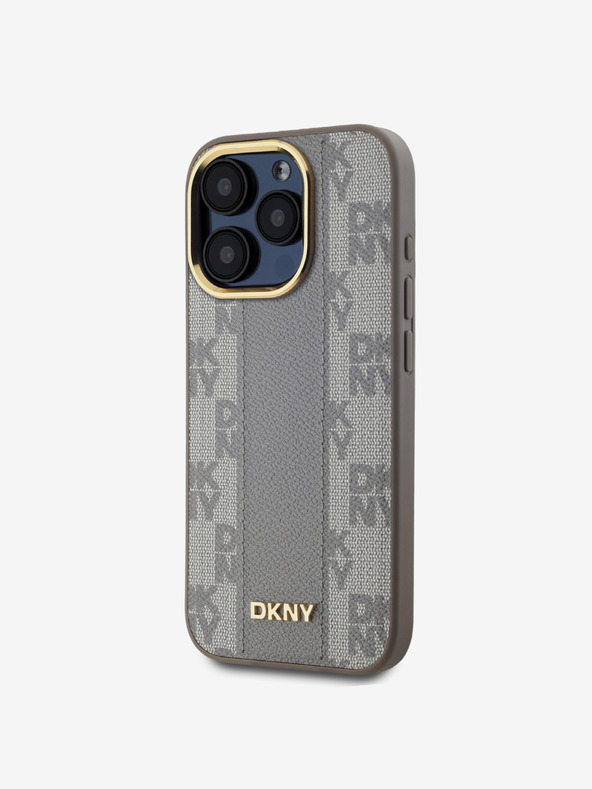 DKNY PU kožna stražnja maska ​​s kariranim uzorkom Magsafe za iPhone 15 Pro bež DKNY