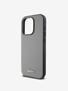 DKNY PU kožna srebrna metalna stražnja maska ​​Magsafe s logotipom za iPhone 15 Pro Max siva DKNY