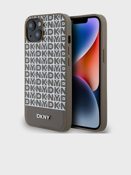 DKNY PU kožna donja traka s ponavljajućim uzorkom MagSafe stražnja maska ​​za iPhone 15 smeđa DKNY