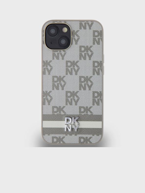 DKNY Stražnja maska ​​s kariranim uzorkom i prugama od PU kože za iPhone 15 bež DKNY