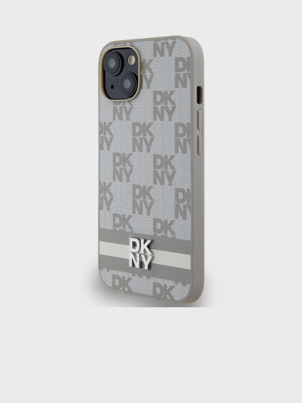 DKNY Stražnja maska ​​s kariranim uzorkom i prugama od PU kože za iPhone 15 bež DKNY
