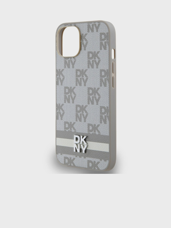 DKNY Stražnja maska ​​s kariranim uzorkom i prugama od PU kože za iPhone 15 bež DKNY