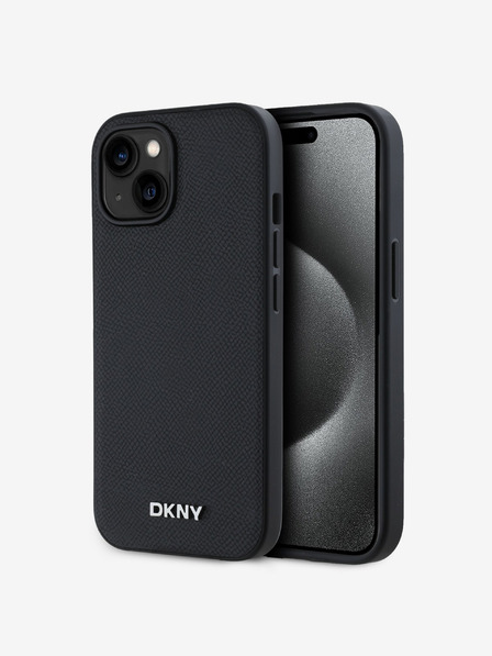 DKNY PU kožna srebrna metalna stražnja maska ​​Magsafe s logotipom za iPhone 14 crna DKNY