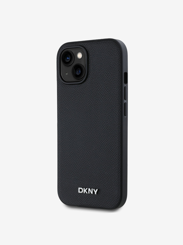DKNY PU kožna srebrna metalna stražnja maska ​​Magsafe s logotipom za iPhone 14 crna DKNY