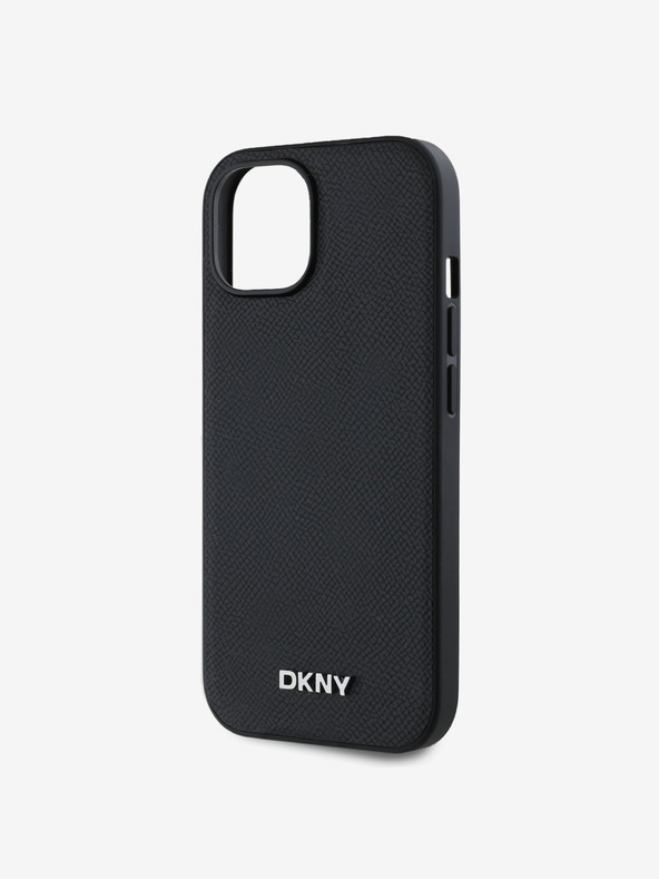 DKNY PU kožna srebrna metalna stražnja maska ​​Magsafe s logotipom za iPhone 14 crna DKNY