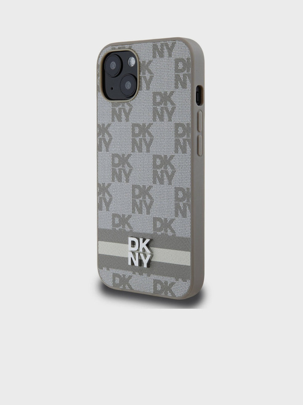 DKNY Stražnja maska ​​s kariranim uzorkom i prugama od PU kože za iPhone 13 bež DKNY