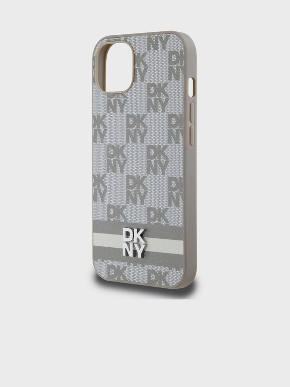 DKNY Stražnja maska ​​s kariranim uzorkom i prugama od PU kože za iPhone 13 bež DKNY