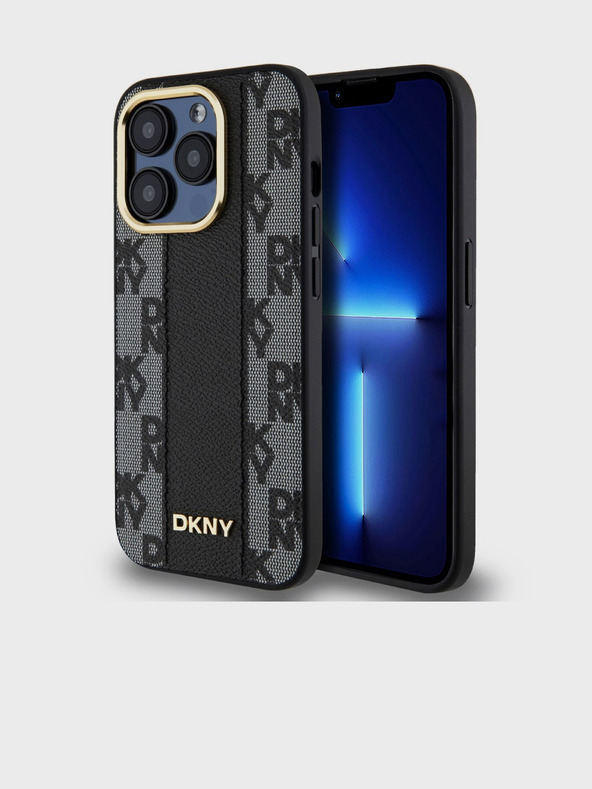 DKNY Stražnja maska ​​Magsafe s kariranim uzorkom od PU kože za iPhone 15 Pro crna DKNY
