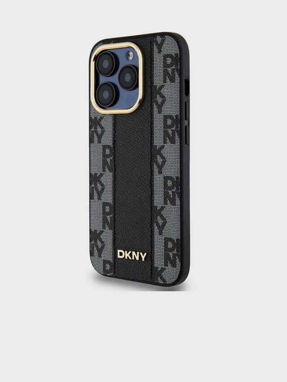 DKNY Stražnja maska ​​Magsafe s kariranim uzorkom od PU kože za iPhone 15 Pro crna DKNY