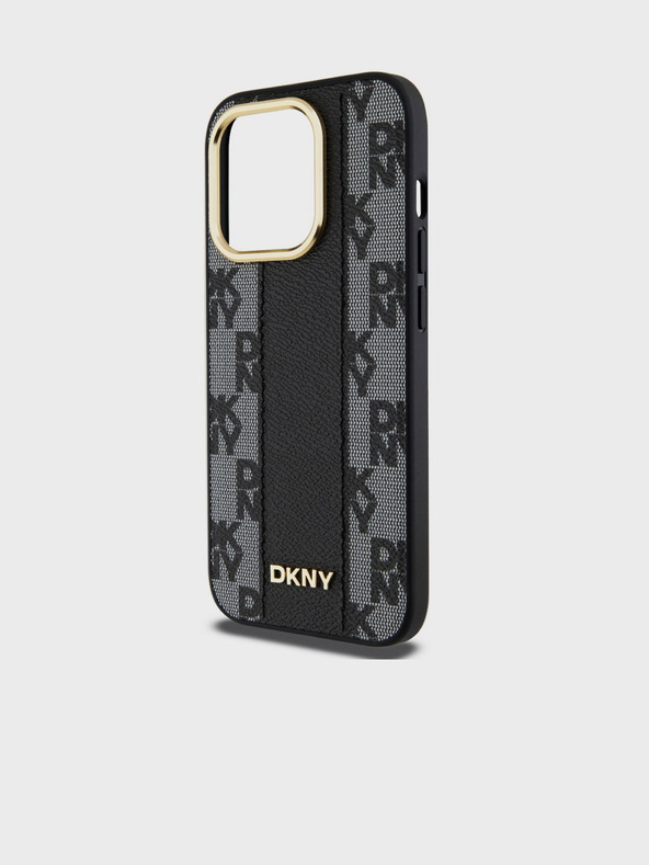 DKNY Stražnja maska ​​Magsafe s kariranim uzorkom od PU kože za iPhone 15 Pro crna DKNY