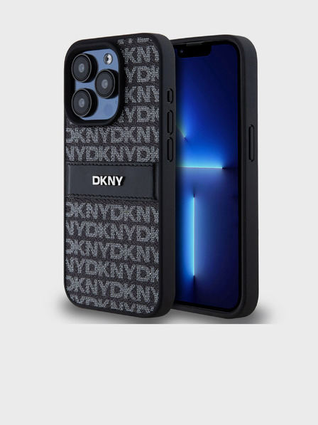 DKNY PU kožna stražnja maska ​​s ponavljajućim uzorkom u tonskim crtama za iPhone 14 Pro crna DKNY