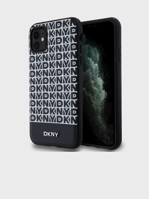 DKNY PU kožna donja traka s ponavljajućim uzorkom MagSafe stražnja maska ​​za iPhone 11 crna DKNY