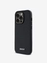 DKNY PU kožna srebrna metalna stražnja maska ​​Magsafe s logotipom za iPhone 14 Pro crna DKNY