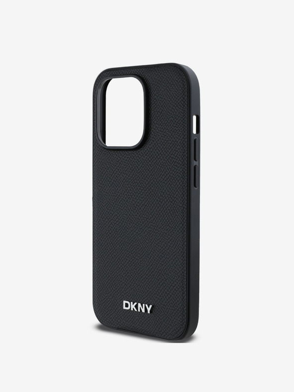 DKNY PU kožna srebrna metalna stražnja maska ​​Magsafe s logotipom za iPhone 14 Pro crna DKNY