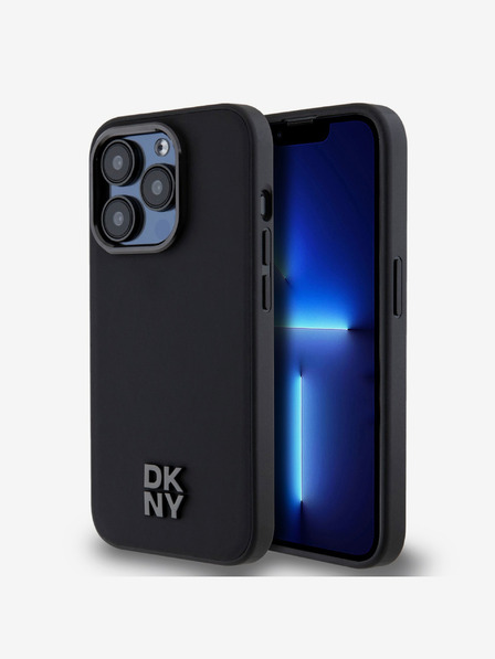 DKNY Stražnja maska ​​Magsafe s logotipom od PU kože za iPhone 15 Pro Max crna DKNY