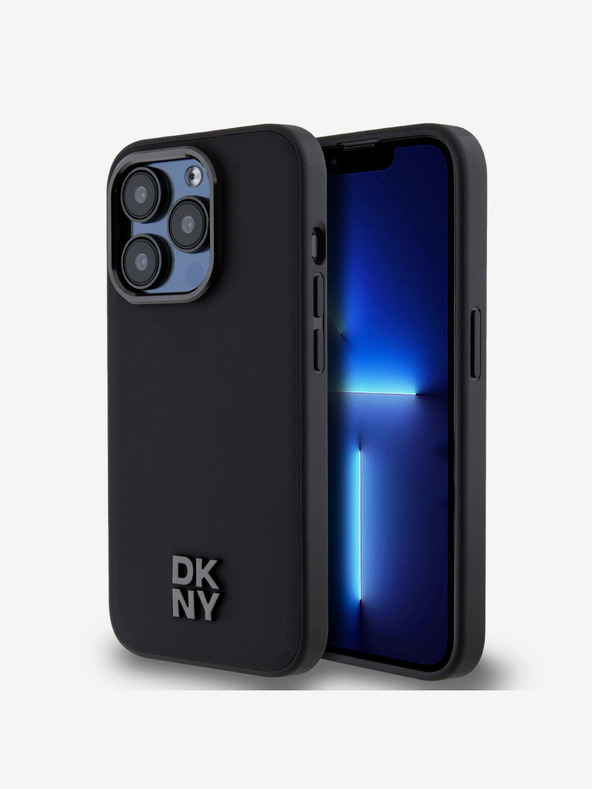 DKNY Stražnja maska ​​Magsafe s logotipom od PU kože za iPhone 15 Pro Max crna DKNY