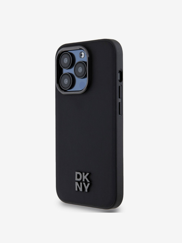 DKNY Stražnja maska ​​Magsafe s logotipom od PU kože za iPhone 15 Pro Max crna DKNY