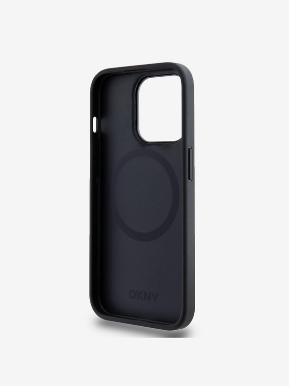 DKNY Stražnja maska ​​Magsafe s logotipom od PU kože za iPhone 15 Pro Max crna DKNY