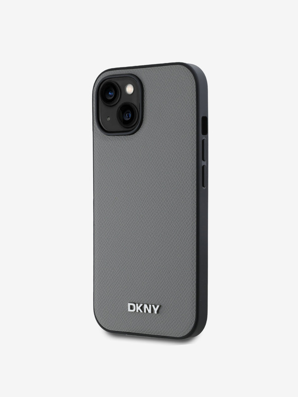 DKNY PU kožna srebrna metalna stražnja maska ​​Magsafe s logotipom za iPhone 14 siva DKNY