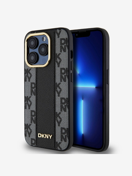 DKNY Stražnja maska ​​Magsafe s kariranim uzorkom od PU kože za iPhone 15 Pro Max crna DKNY