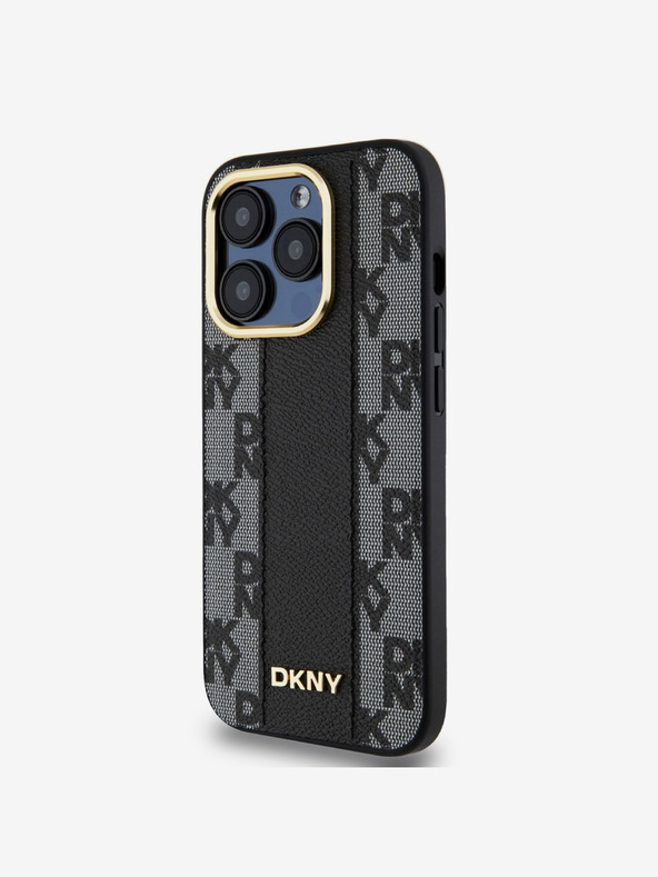 DKNY Stražnja maska ​​Magsafe s kariranim uzorkom od PU kože za iPhone 15 Pro Max crna DKNY