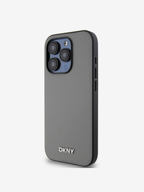 DKNY PU kožna srebrna metalna stražnja maska ​​Magsafe s logotipom za iPhone 14 Pro siva DKNY