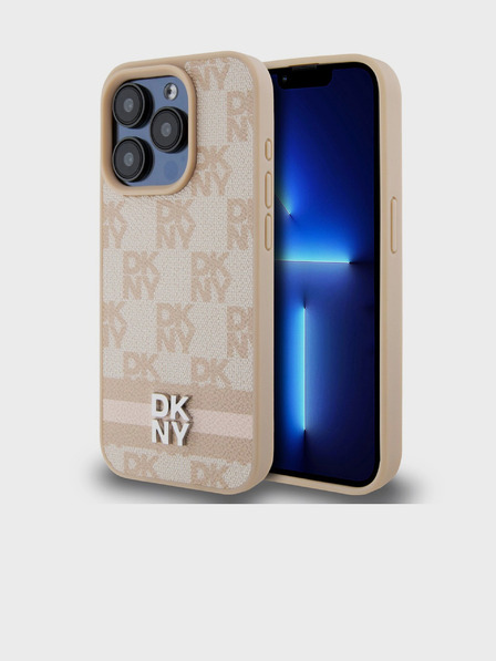 DKNY Stražnja maska ​​s kariranim uzorkom i prugama od PU kože za iPhone 14 Pro Max, ružičasta DKNY