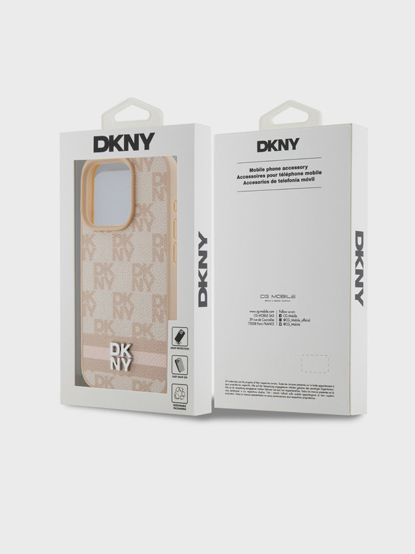 DKNY Stražnja maska ​​s kariranim uzorkom i prugama od PU kože za iPhone 14 Pro Max, ružičasta DKNY
