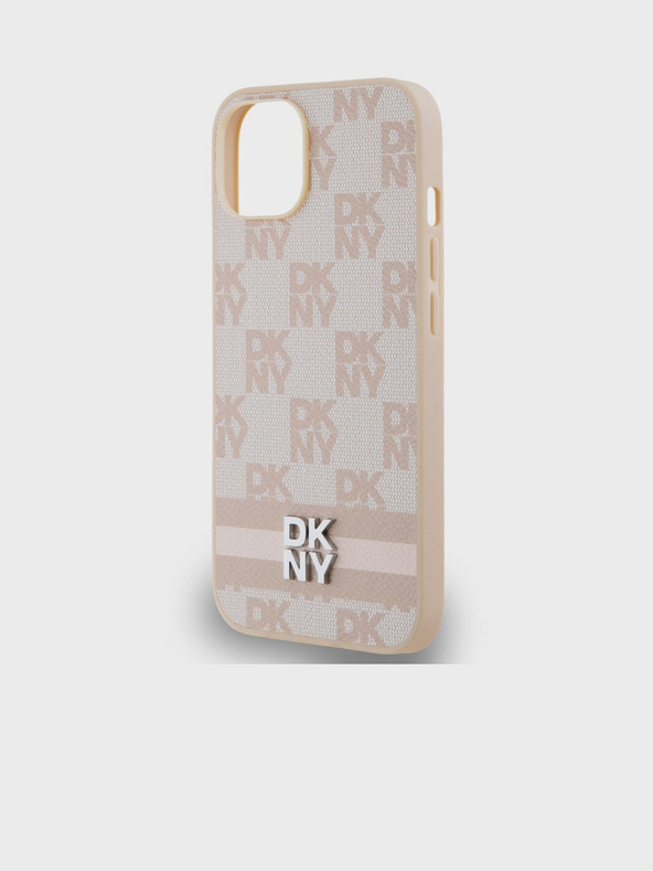 DKNY Stražnja maska ​​s kariranim uzorkom i prugama od PU kože za iPhone 15, ružičasta DKNY
