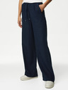 Marks & Spencer Tamno plave ženske hlače širokih nogavica s primjesom lana Marks & Spencer