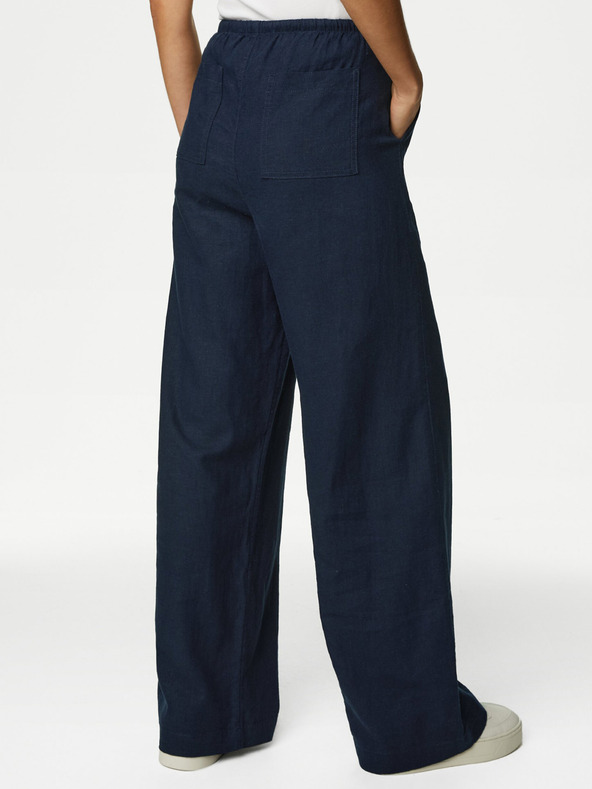 Marks & Spencer Tamno plave ženske hlače širokih nogavica s primjesom lana Marks & Spencer