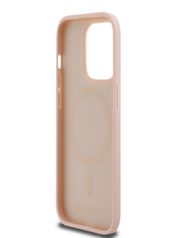 Karl Lagerfeld PU kožni monogram s metalnim logotipom Magsafe stražnja maska ​​za iPhone 14 Pro Max Pink Karl Lagerfeld