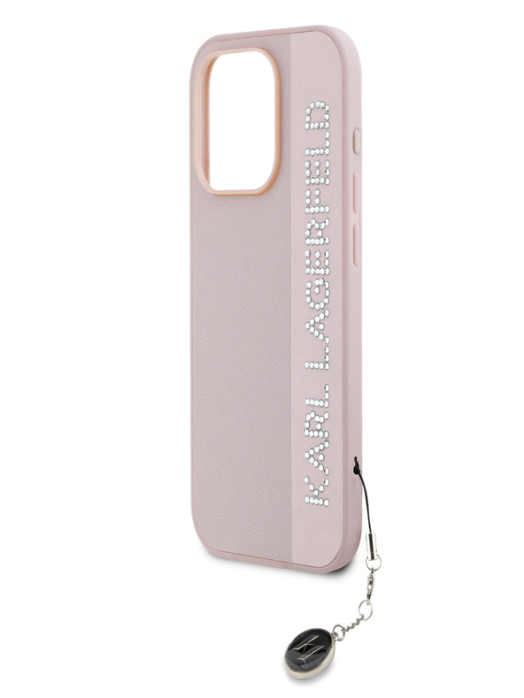 Karl Lagerfeld Karl Lagerfeld PU Saffiano Rhinestone Charm stražnja maska ​​za iPhone 15 Pro Max Pink