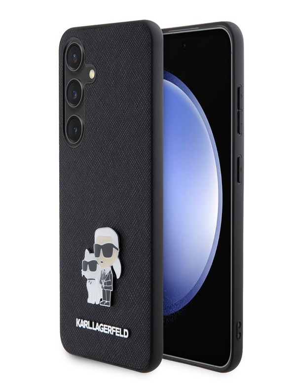 Karl Lagerfeld PU Saffiano Metal Karl and Choupette stražnja maska ​​za Samsung Galaxy S24 Black Karl Lagerfeld