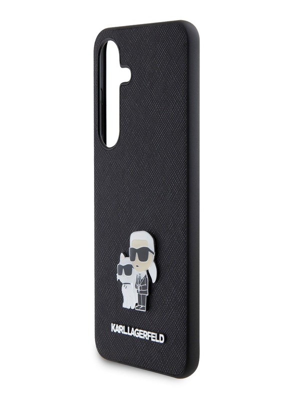 Karl Lagerfeld PU Saffiano Metal Karl and Choupette stražnja maska ​​za Samsung Galaxy S24 Black Karl Lagerfeld