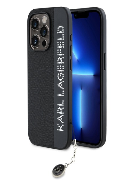 Karl Lagerfeld Karl Lagerfeld PU Saffiano Rhinestone Charm stražnja maska ​​za iPhone 15 Pro crna