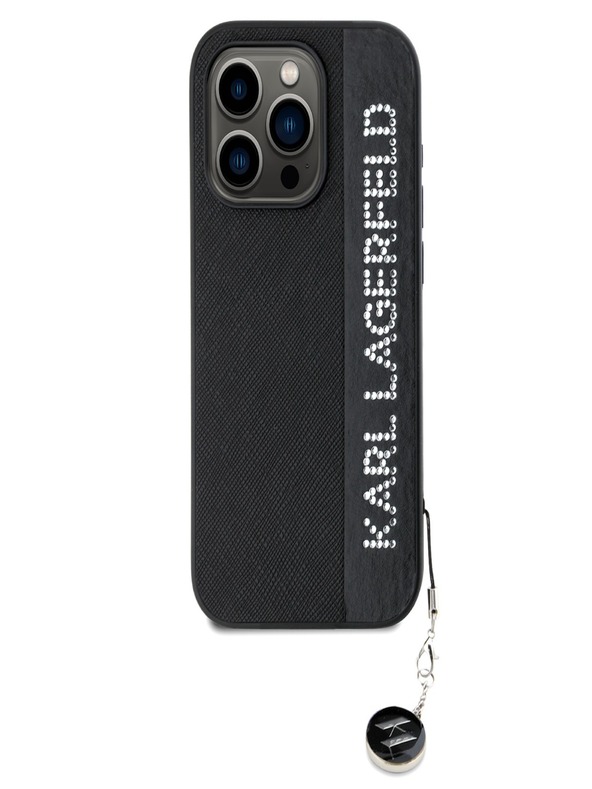 Karl Lagerfeld Karl Lagerfeld PU Saffiano Rhinestone Charm stražnja maska ​​za iPhone 15 Pro crna
