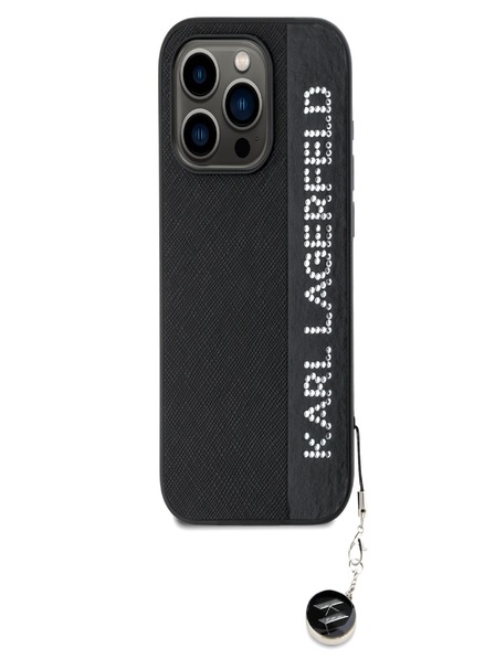Karl Lagerfeld Karl Lagerfeld PU Saffiano Rhinestone Charm stražnja maska ​​za iPhone 15 Pro crna